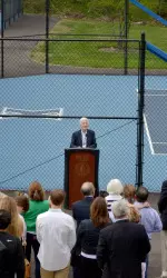 Sr. Rose Ann Fleming at the dedication ceremony of Jim and Mary Brockhoff Family Tennis Facility on Wednesday afternoon.