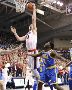 Domantas Sabonis goes up for a shot.