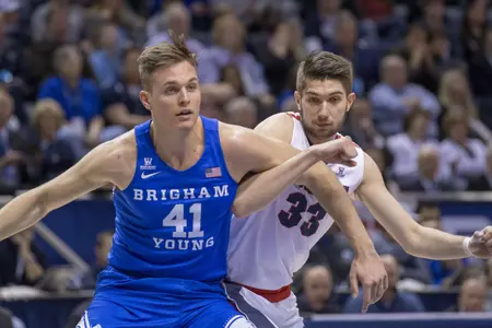 Feb 24, 2018; Provo, UT, USA; Gonzaga Bulldogs forward Killian Tillie (33) battles for position. Rob Gray-USA TODAY Sport
