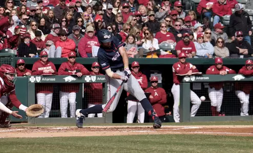 Ryan Sullivan swings at a pitch at Arkansas