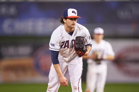 Gonzaga Bulldogs relief pitcher Michael Spellacy (11) during an NCAA game against the BYU Cougars at Surprise Stadium on February 14, 2020 in Surprise, Arizona. (Zachary Lucy Photography)