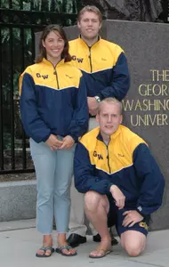 Maggie Moss, Sean Flaherty and Mark Adam (kneeling) will lead GW swimming and diving this year.