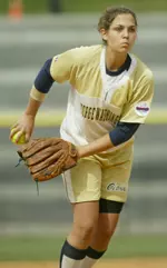 Freshman Jen Hrycyna tossed a complete-game two-hit shutout to lead GW past UNC Greensboro, 2-0, in its second game at the Triangle Classic in Raleigh, NC.
