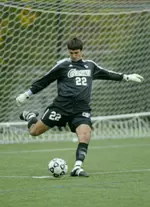 Senior Derek Biss made three saves against the Spiders.