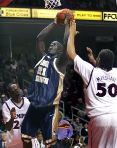 Pops Mensah-Bonsu drives to the basket in a game earlier this season. (AP Photo/Rusty Kennedy)