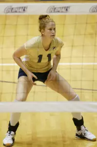 Abba Greenleaf led the Colonials with 12.5 points and 10 kills in Friday's loss to Dayton at Smith Center.