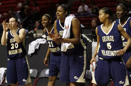Twins Jessica and Jazmine Adair combined for 20 points and nearly 15 rebounds in No. 11/13 GW's three wins last week.