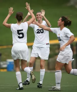 Junior Meg Pyle (center) scored her second game-winning goal of the season Friday against Temple