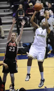 Junior Jessica Adair leads 13th-ranked GW on its first conference road trip of the season at Rhode Island Wednesday night.