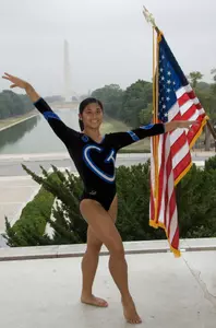 Leslie Delima finished second in the all-around in her collegiate debut