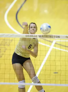 Katie Butz led the Colonials with a match-high 14 kills against Fordham in the A-10 Tournament.