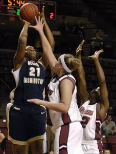 Senior Jazmine Adair scored eight points on 3-of-5 shooting in GW's 67-48 loss at Kentucky Sunday.