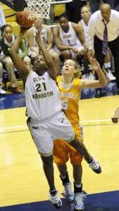 Jazmine Adair goes to the basket against Tennessee's Angie Bjorklund. (AP Photo/Nick Wass)
