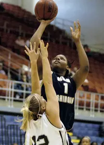 Jessica Adair scored a game-high 20 points as No. 17/16 GW beat Saint Joseph's, 61-53, and secured a first-round bye for the A-10 Championship.