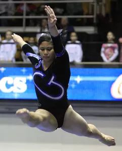 Leslie Delima won the balance beam competition with a career-high 9.850