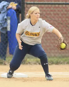 Katie Miller, despite playing out of position at first base like several other Colonials, is batting .320 and ranks nationally in home runs