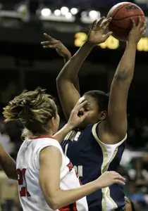 Jessica Adair led GW with 16 points in its NCAA Sweet 16 loss to Rutgers Sunday in Greensboro, NC.