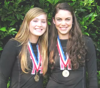 Alyssa Valentine and MacKenzie Knox sport their gold medals.