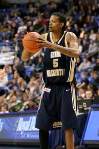 Rob Diggs leads the Colonials against Saint Joseph's Wednesday at The Palestra.