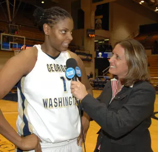 Senior Jessica Adair posted her 15th career double-double with 15 points and 12 boards in GW's 55-48 victory over Rhode Island Sunday.