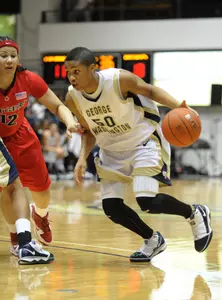 Sophomore Kay-Kay Allums is tied for ninth in the A-10 in three-point shooting at 40.0 percent. GW hosts defending A-10 champion Charlotte at Smith Center Saturday at 2:00 pm.