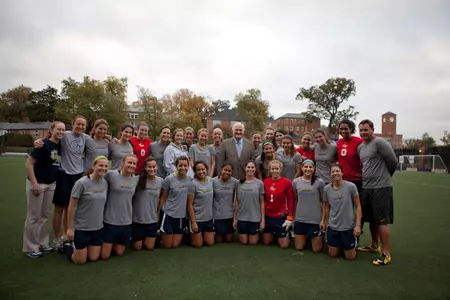 George Washington University President Steven Knapp spoke with the women's soccer team earlier this week.