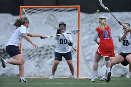 Liz Hoffman makes one of her career-high-tying 17 saves against American, which helped earn her this week's A-10 Defensive Player of the Week award.