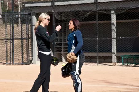 GW Olympian Elana Meyers and softball olympian Jennie Finch met at the rubber to discuss how to strike out MSNBC's Luke Russert.