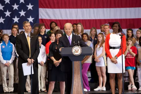 Vice President Joe Biden announced the rescinding of the use student surveys for Title IX compliance at GW's Charles E. Smith Center Tuesday.