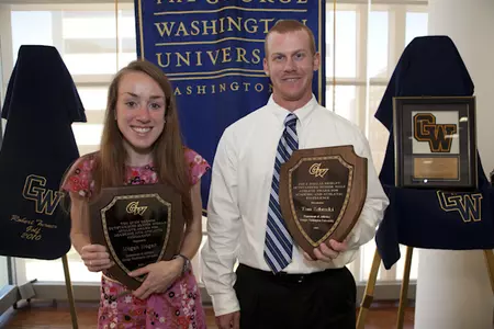 Megan Hogan and Tom Zebroski won major awards Thursday at the Senior Honors Luncheon.