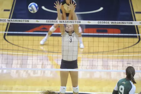 Sophomore Jamie Armstrong was named the Atlantic 10 Volleyball Defensive Player of the Week after totaling 10 blocks last weekend.