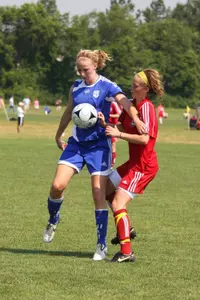 The GW women's soccer program will welcom in Fairfax, VA, native Meg Murphy (in blue), along with six other top recruits, for the 2011 season.