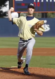 In his final collegiate start, Tommy Gately earned the win by allowing two earned runs in eight innings pitched. He struck out a career-high 12 batters.