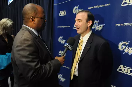 Mike Lonergan was named new GW men's basketball coach at a news conference in the Charles E. Smith Center Monday.