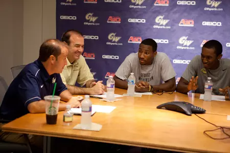 Nearly 150 Colonials fans received insider information into the 2011-12 men's basketball season just by picking up their phones at the first-ever Colonials Fan Forum Aug. 3.