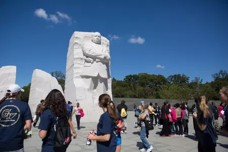 The Martin Luther King Jr. Memorial was one of three National Mall sites that taught GW student-athletes the virtues of Commitment, Respect and Determination on Sunday, Sept. 23.