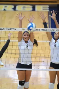 Redshirt freshman Jessica Lubic was one of three players to post a double-double with 39 assists and 15 digs in GW's 3-2 win over Saint Louis.