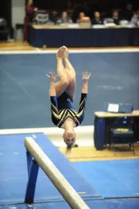 Senior Kayla Carto led the Colonials on balance beam with score of 9.850.