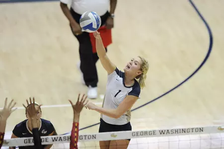Senior Rachael Goss was one of two players to post a double-double in GW's 3-2 win over Stephen F. Austin on Friday.
