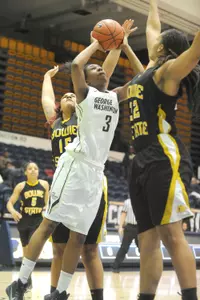 Sophomore Caira Washington posted a double-double of 10 points and 10 rebounds against Maryland on Saturday.
