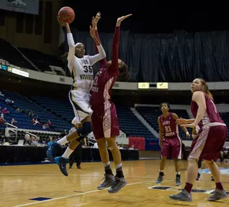 Jonquel Jones posted her fourth straight double-double with 30 points and 16 rebounds against Saint Joseph's.