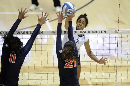 Sophomore Loren Williams was one of three players with double-digit kills in GW's 3-0 win over Sacramento State on Friday.