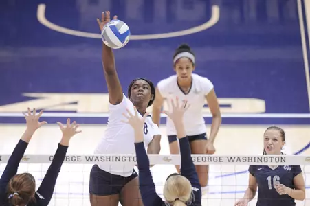 Chidima Osuchukwu had 13 kills in GW's 3-0 sweep of Fordham on Saturday.