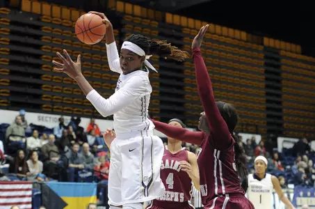 Jonquel Jones was dominant in GW's win over Duquesne, recording 22 points and 17 rebounds.