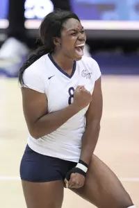 Junior Chidima Osuchukwu led GW with nine kills in a 3-0 sweep of La Salle on Friday.