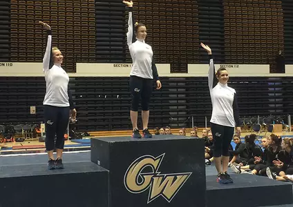 Freshman Cami-Drouin Allaire won the all-around title as GW moved to 9-0 with a dual-meet win over Bowling Green on Sunday.