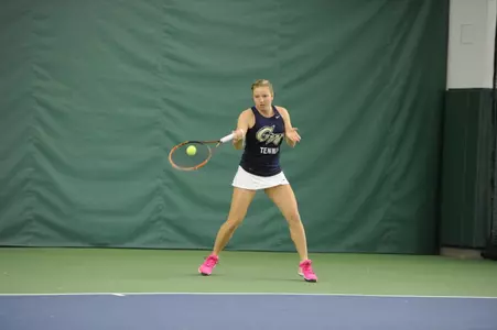 Freshman Marie-Louise Decamps has an overall 9-3 record this spring between singles and doubles action.