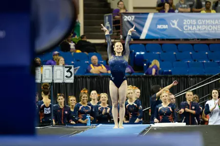 Cami Drouin-Allaire competes at the NCAA Gymnastics Championships in Fort Worth, TX on April 17.