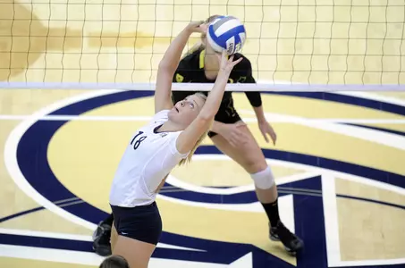 Senior Jordan Timmer leads the Atlantic 10 with 172 total assists and ranks third with 10.12 assists per set.