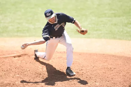 Senior Luke Olson earned the win on Senior Day with four scoreless innings out of the bullpen as the Colonials swept Richmond with an 8-4 win.